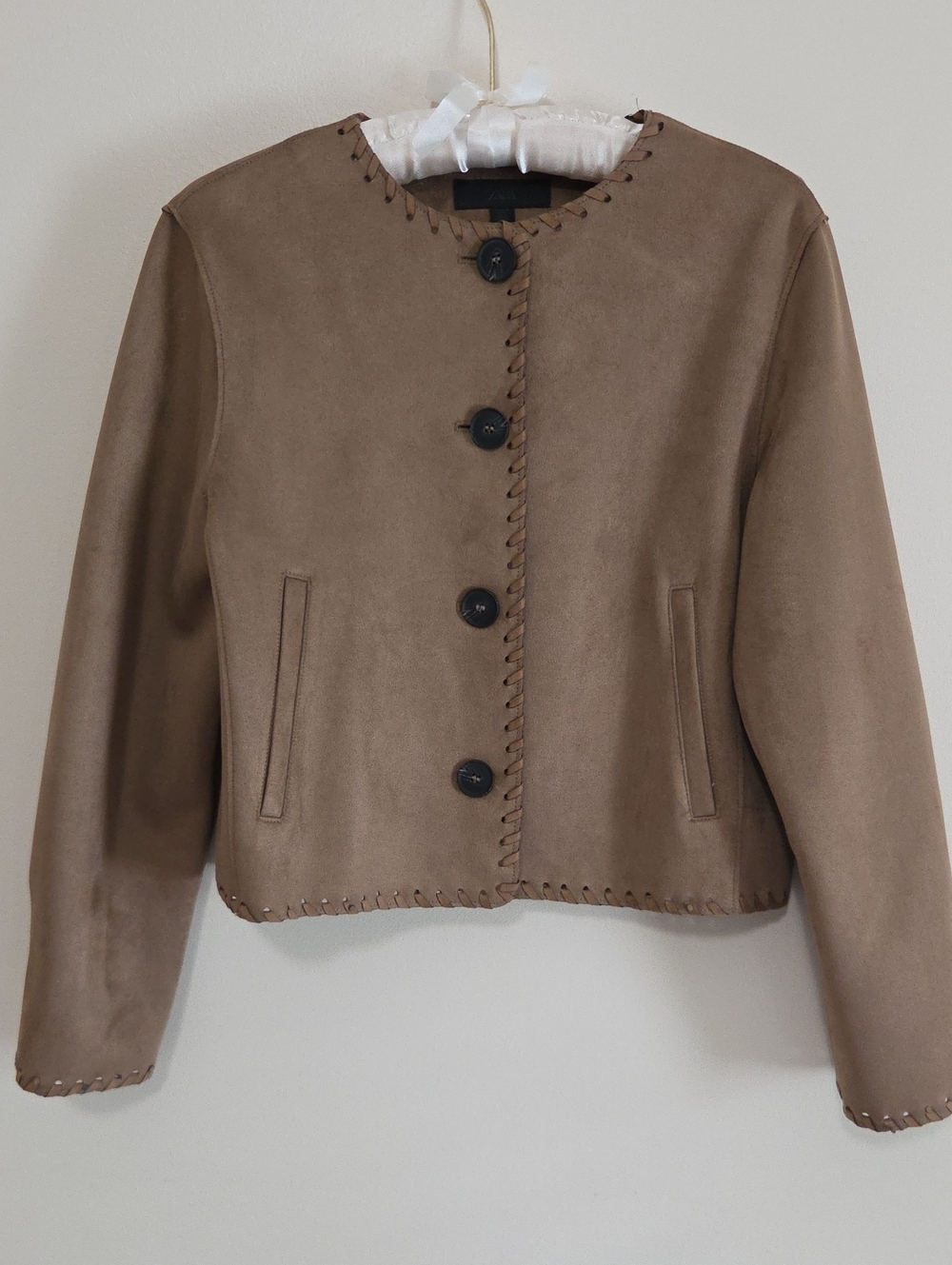 Zara Taupe Brown Suede Button-Front Jacket